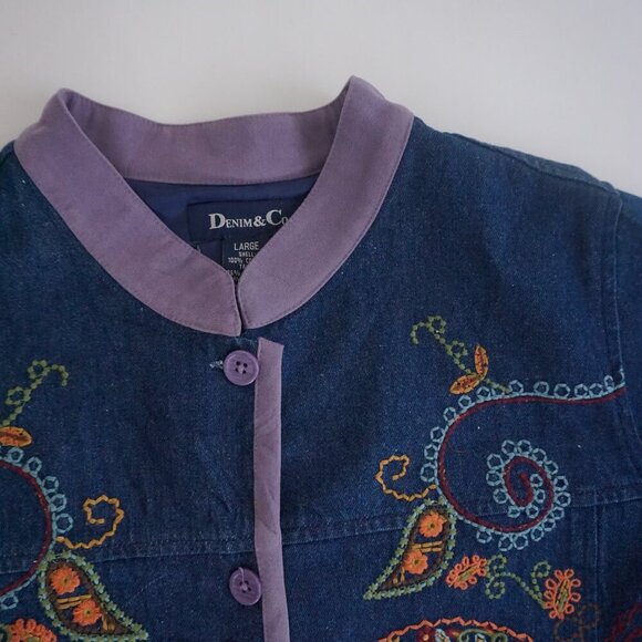 Vintage Denim & Co Blue Paisley Embroidered Button Jacket Boho Cottagecore L - Picture 9 of 9